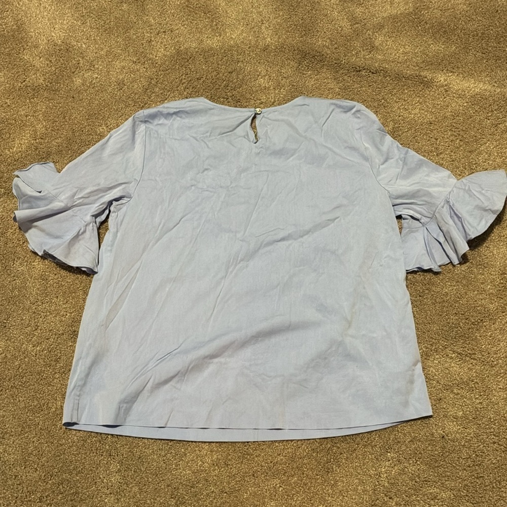 Calvin Klein Blue Ruffle Sleeve Blouse - Picture 3 of 4